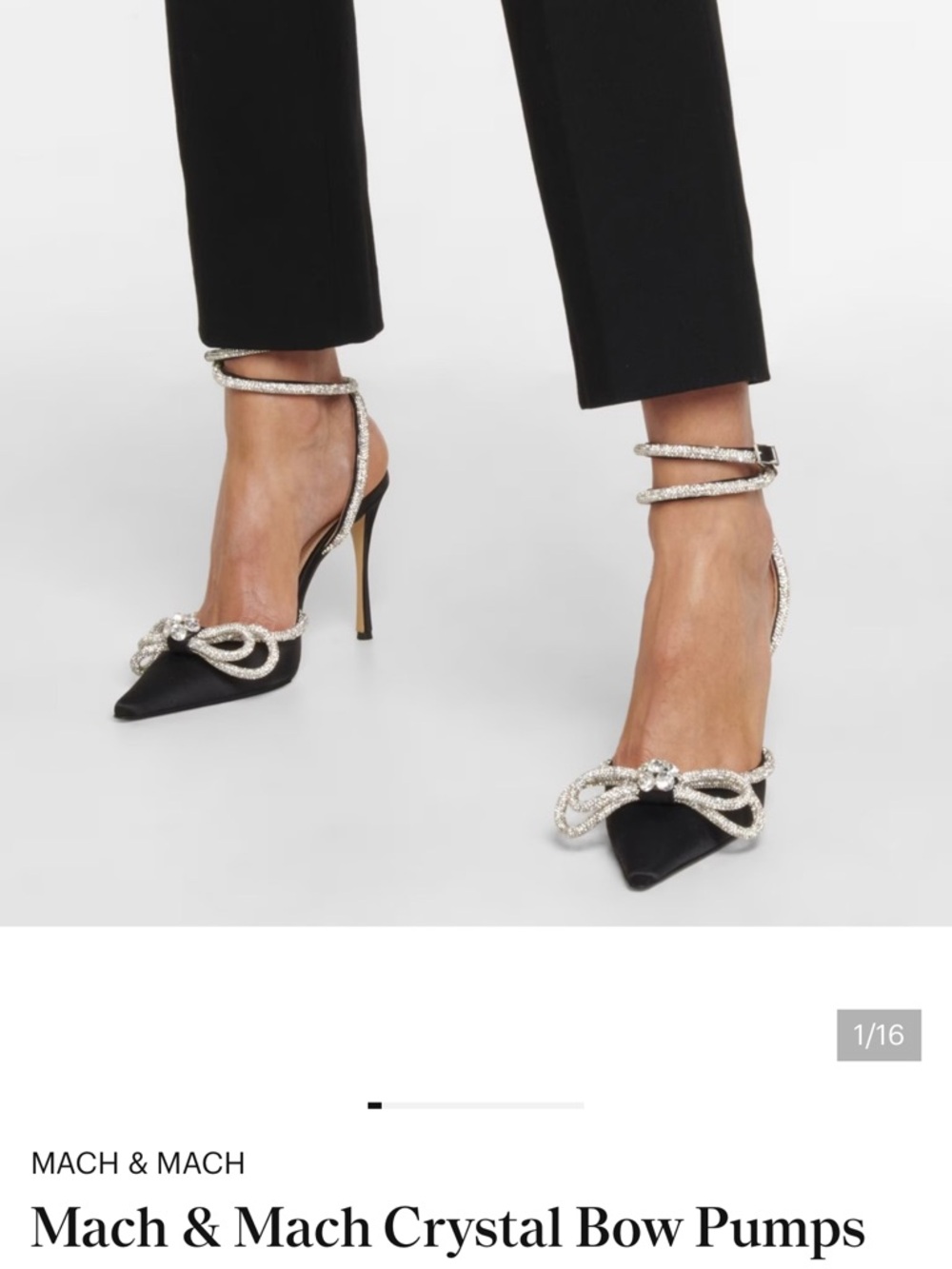 MACH & MACH Black  Pumps with Crystal Bow and Rhinestone Straps sz 9.5 worn once